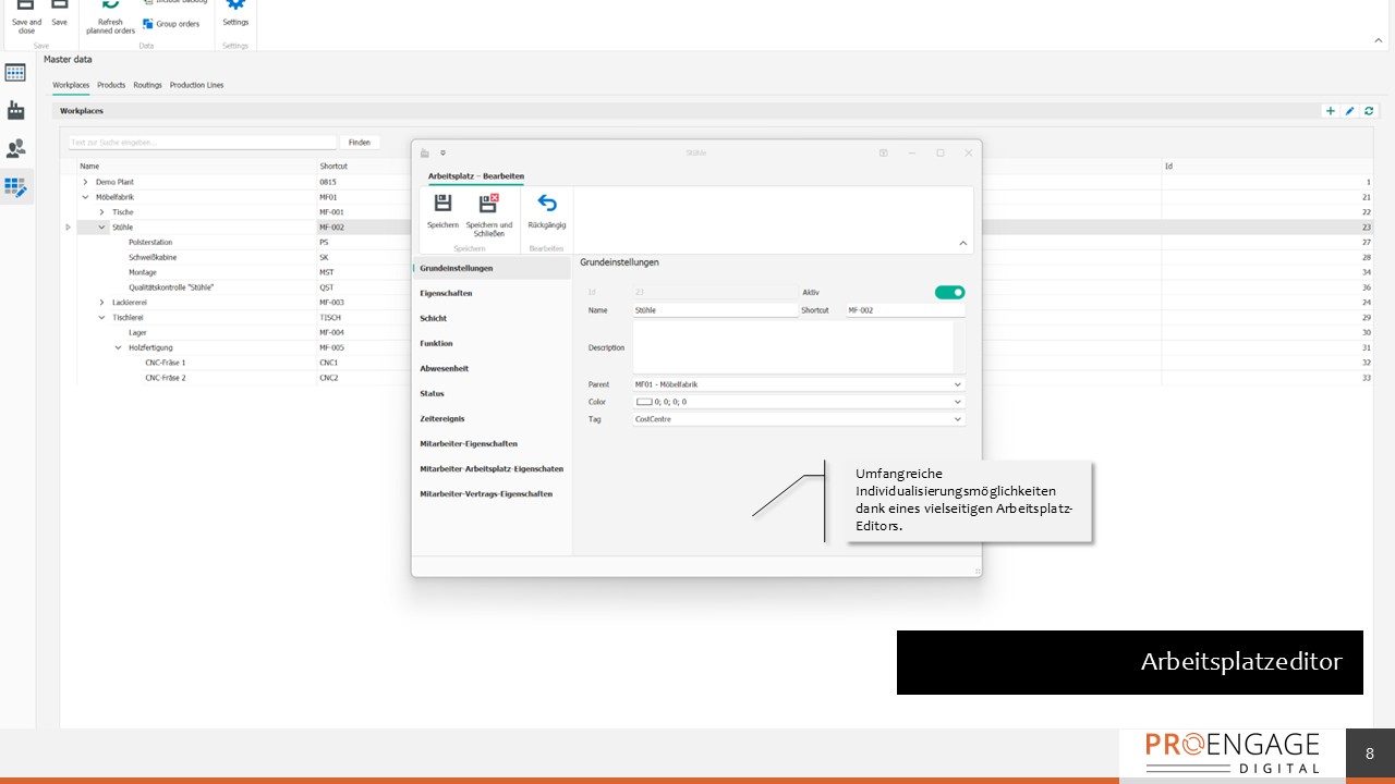 Arbeitsplatzeditor zur Individualisierung